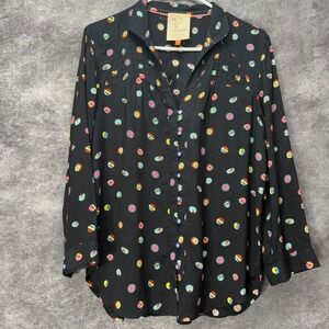 Anthropologie 13 of 52 Conversations Button Print Shirt Womens 10 Black Colorful